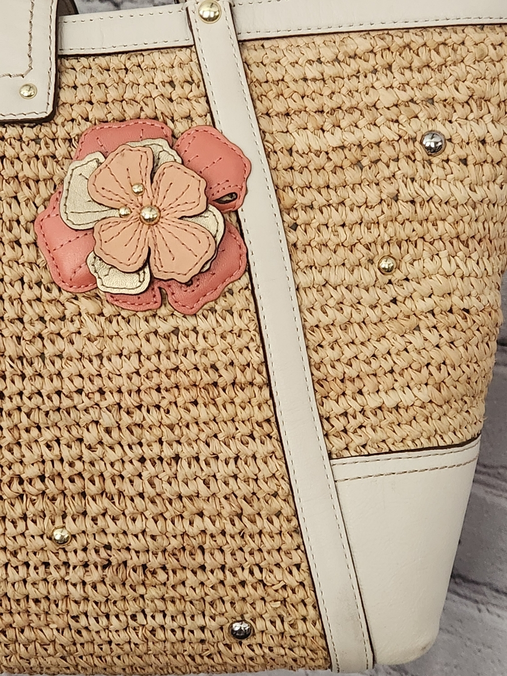 Coach Hamptons Weekend Straw Applique Tote Bag #19347 - Picture 5 of 16